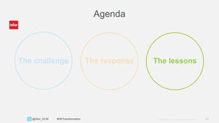 21Copyright © 2013. Infor. All Rights Reserved. www.infor.com@Infor_HCM #HRTransformation
Agenda
The challenge The response The lessons
 