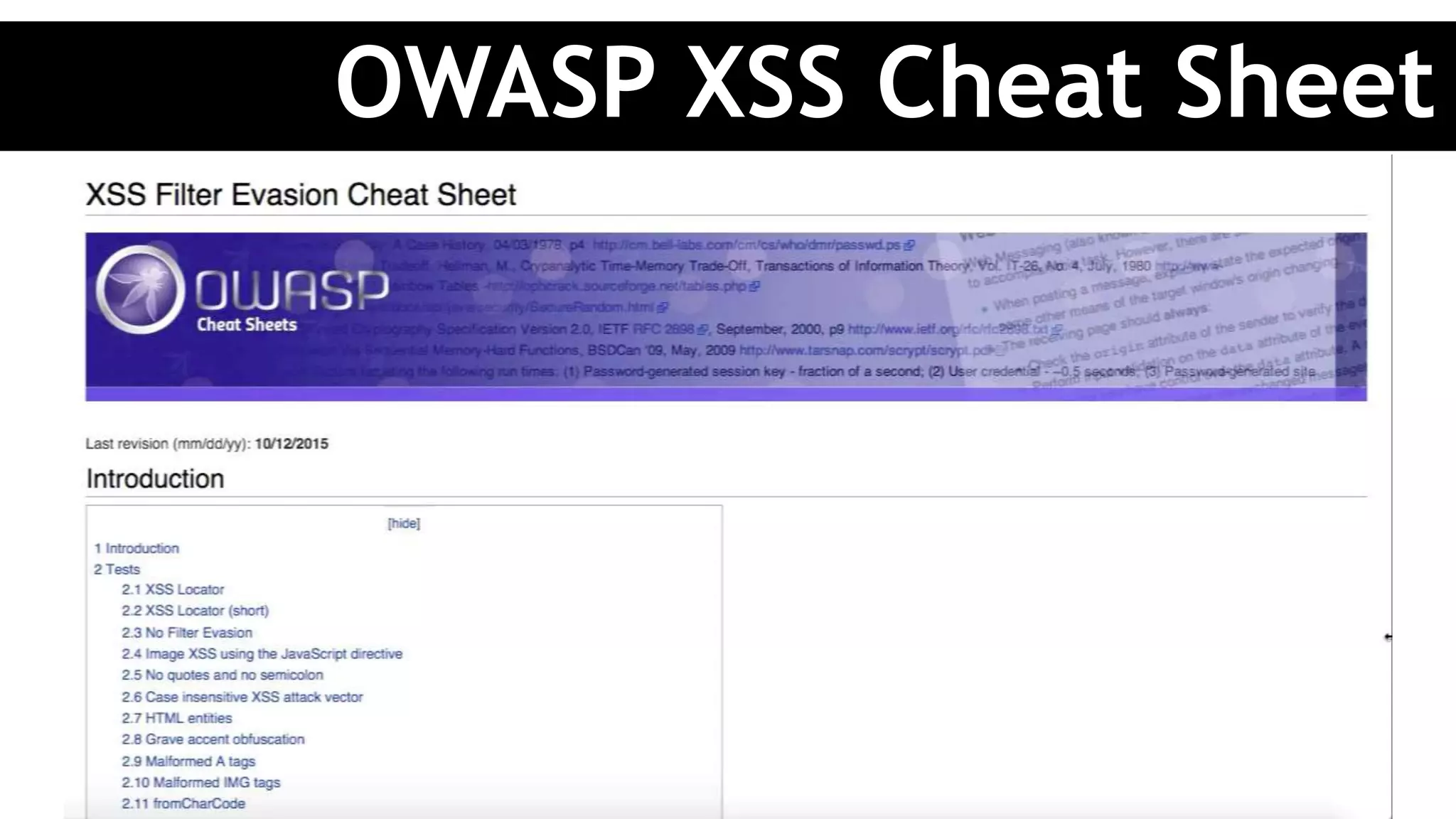 OWASP XSS Cheat Sheet
 