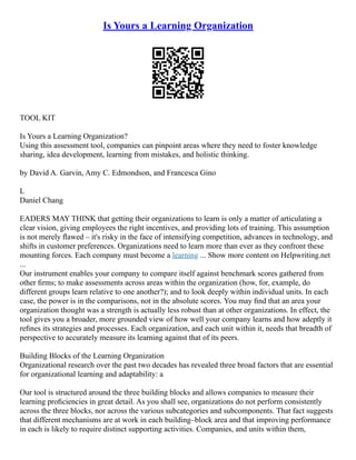 Is Yours A Learning Organization | PDF