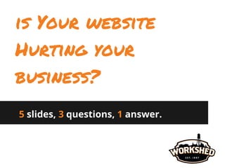 5 slides, 3 questions, 1 answer.
is Your website
Hurting your
business?
 