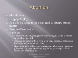 Batayang Konsepto Mga Isyu Moral Tungkol Sa Buhay