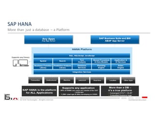© ISYX Technologies - All rights reserved. Confidential Document
SAP	HANA
More	than	 just	a	database	 – a	Platform
 