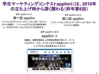8
学生マーケティングコンテストapplimには、2010年
の立ち上げ時から深く関わる（昨年第6回）
 