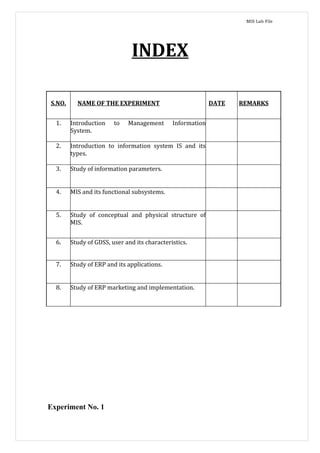 Human Resources MIS: Human Resource Management Information System (MIS) is
concerned with all of the activities related to employees and potential employees of the
organization.

Inputs to the Human Resource MIS

   •   Strategic plan or corporate policies
   •   The TPS:
           o Payroll data
           o Order processing data
           o Personnel data
   •   External sources




Human Resource MIS Subsystems and Outputs

   •   Human resource planning
   •   Personnel selection and recruiting
   •   Training and skills inventory
   •   Scheduling and job placement
   •   Wage and salary administration




                                                                                      2
 