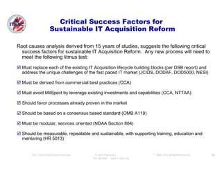 Critical Success Factors for
  ™                   Sustainable IT Acquisition Reform
                                     ...