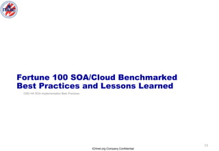 ICHnet.org Company Confidential
13
Fortune 100 SOA/Cloud Benchmarked
Best Practices and Lessons Learned
OSD HA SOA Implementation Best Practices
 