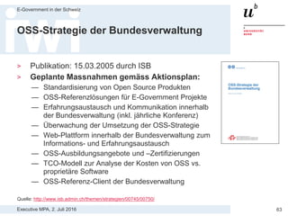 Executive MPA, 2. Juli 2016
E-Government in der Schweiz
63
Hinderungsgründe beim Einsatz
 