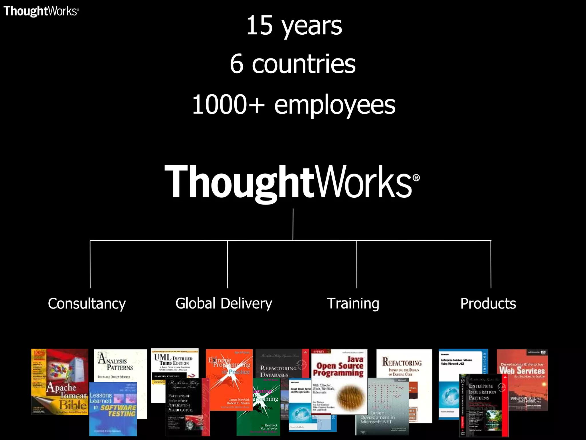 Consultancy Global Delivery Training Products 1000+ employees 6 countries 15 years 