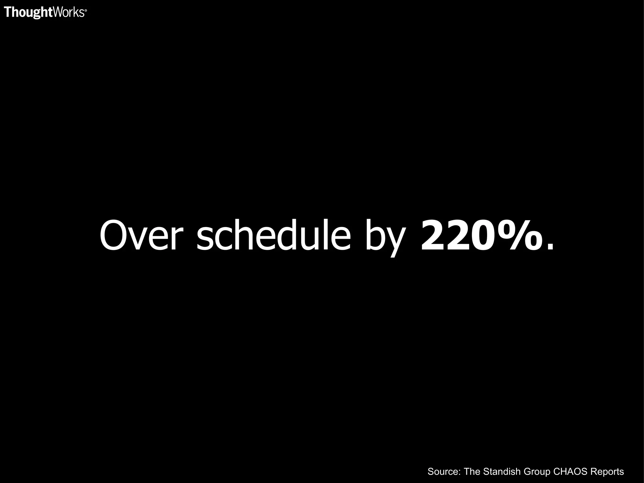   Over schedule by  220% . Source: The Standish Group CHAOS Reports 