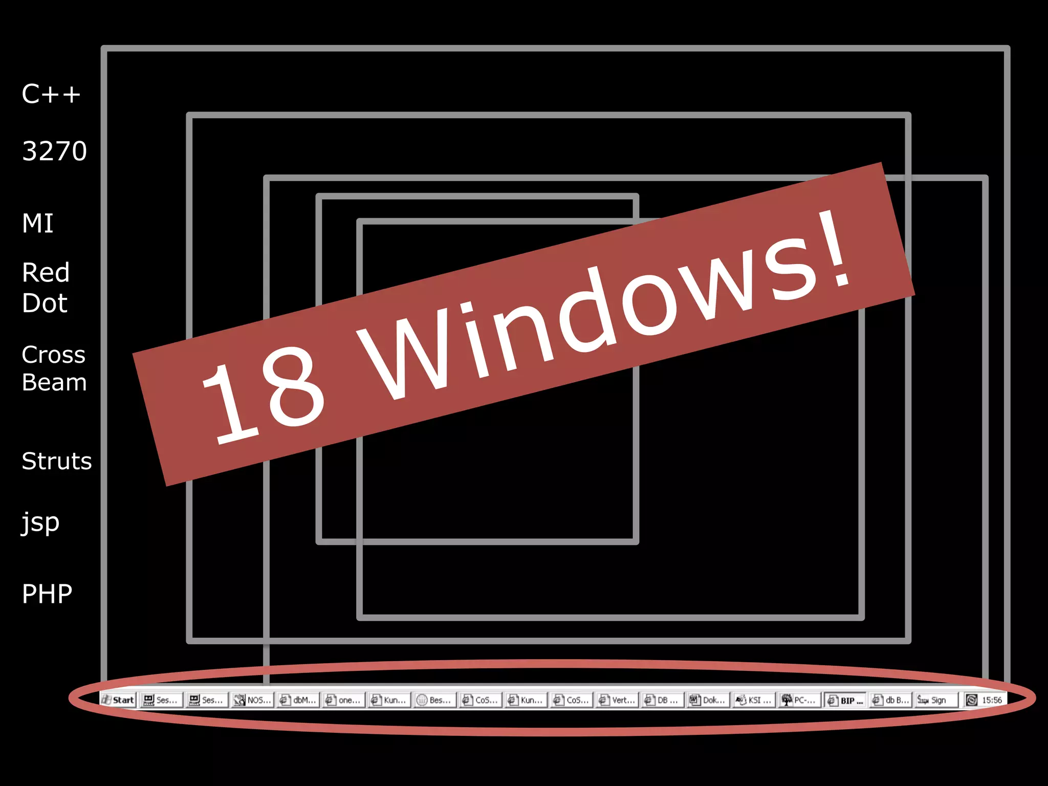 C++
3270
MI
Red
Dot
Cross
Beam
Struts
jsp
PHP
18 Windows!
 
