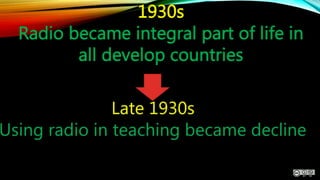 RADIO BROADCAST USING IN
SCHOOL
US effort using radio in school was limited
Compliments commercial radio stations
From 193...