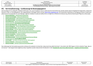 Firma
servicEvolution
Themenbereich
Leitkonzept der Servicialisierung
Druckdatum
18.09.2022
Bearbeiter, Telefon-Nr.
Paul G. Huppertz
+49-1520-9 84 59 62
Thema/Gegenstand
Grundlagen & Grundbegriffe, Modelle & Methoden der Service-Erbringung
IT-Servicekatalog versus Service-Katalog – Abgrenzungen & Unterschiede
Ablage
Servicialisierung
Diskussionspapiere
Dokumentautor
Paul G. Huppertz
Dokumentname
IT-Servicekatalog versus Service-Katalog V01.04.00
Dokumentdatum
18.09.2022
Dokumentseite
50 von 61
Paul G. Huppertz ▪ Schöne Aussicht 41 ▪ 65396 Walluf ▪ +49-61 23-74 04 16 ▪ Paul.G.Huppertz@servicEvolution.com
05. Servicialisierung – Leitkonzept & Konzeptpapiere
Die Grundlagen & Grundbegriffe, Modelle & Methoden, die zusammengefasst sind im Leitkonzept der Servicialisierung, werden jeweils separat hergeleitet & eingeordnet, erläutert &
illustriert in den u.a. Konzeptpapieren. Die ausgearbeiteten Unterlagen stehen auf dem Web-Portal ‚SlideShare.net‘ zum kostenlosen Download zur Verfügung und deren Inhalte kann
jedermensch frei verwenden für seine Belange. Jegliches Feedback ist jederzeit willkommen; es trägt bei zur Revision & Verbesserung, Weiterentwicklung & Pflege des Leitkonzepts.
• Service-Definition – Herleitung & Anwendung
• Service-Terminologie – Glossar & Definitionen
• Service-Konsument – Wertschöpfer & Umsatzbringer
• Servuktionsmodell – Servuktionsumgebung & Hauptrollen
• Servicialisierung – Service-Erbringung & Methodik
• Strukturmatrix 01 ‚Servicialisierung & Methoden‘
• Service-Identifizierung – Service-Typ & Wesensmerkmale
• Service-Kategorien – Service-Objekttypen & Nutzeffekttypen
• Service-Spezifizierung – Service-Typ & Servuktionsqualität
• Service-Katalog – Service-Typen & Servuktionsangebote
• ICTility Service-Katalog – ICTility Service-Typen & Servuktionsangebote
• Service-Kontrahierung – Service-Kunde & Service-Konsumenten
• Service-Transaktion – Auslöser & Ablauf
• Service-Triathlon – Auslöser & Adressaten
• Servuktionsumsatz – Service-Erbringungspreis & Service-Menge
• Strukturmatrix 02 ‚ServProMM & ADKAR‘
• ServProMM – Servuktion & Optimierung (für 2022 geplant)
• Service-Trilemma – Dimensionen & Beteiligte
• Service Provider – Service-Trilemma & Geschäftsmodell
Das Leitkonzept der Servicialisierung wurde erschlossen & erarbeitet im Verlauf der „Reise durch das wilde Servicetan“, die ab dem Jahr 2001 begann mit der einfachen Frage „Was ist
ein Service?“. Die Etappen & die Ergebnisse dieser Expedition werden dokumentiert & diskutiert in dem Reisebericht ‚Durch das wilde Servicetan – Ergebnisse & Erkenntnisse‘.
 