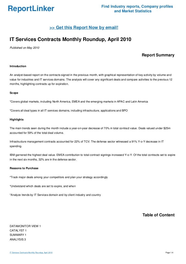 It Services Contracts Monthly Roundup April 2010
