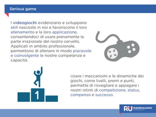 Simulatori: un esempio 
9 
Due diverse situazioni: il 
giocatore deve riuscire a 
fissare un appuntamento 
con il cliente e poi deve 
riuscire a chiudere la 
vendita. 
 