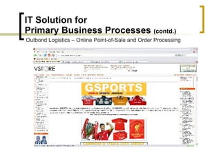 IT Solution for  Primary Business Processes  (contd.) Outbond Logistics – Online Point-of-Sale and Order Processing 