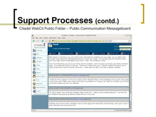 Support Processes  (contd.) Citadel WebCit Public Folder – Public Communication Messageboard 