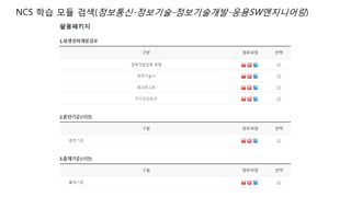 NCS 학습 모듈 검색(정보통신-정보기술-정보기술개발-응용SW엔지니어링)
 