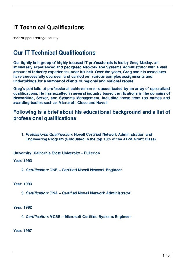 it technical qualifications it qualifications list