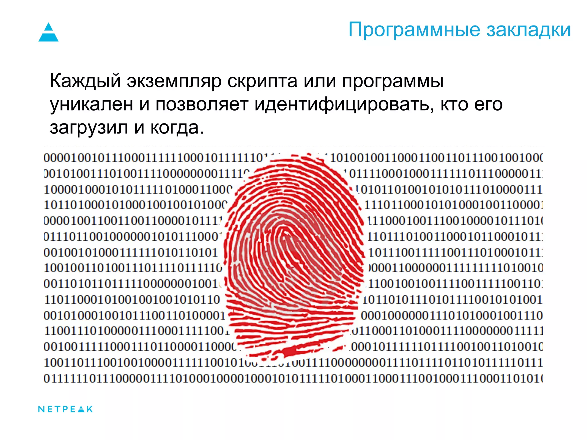 Программные закладки
Каждый экземпляр скрипта или программы
уникален и позволяет идентифицировать, кто его
загрузил и когда.
 