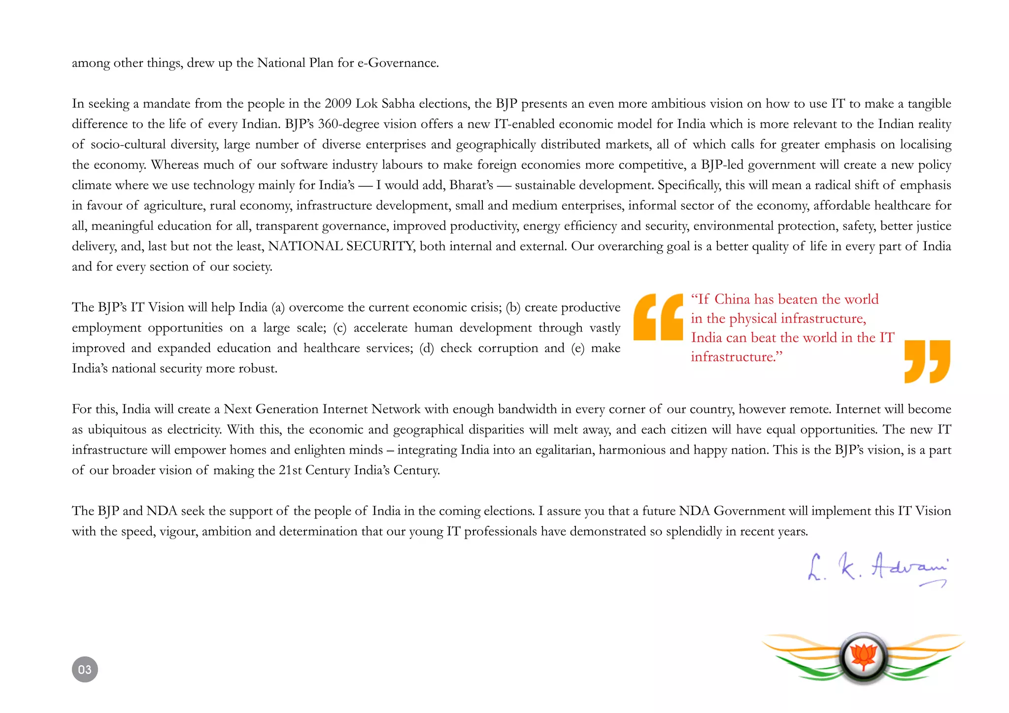 L.K. Advani - BJP's IT Vision - Transforming Bharat