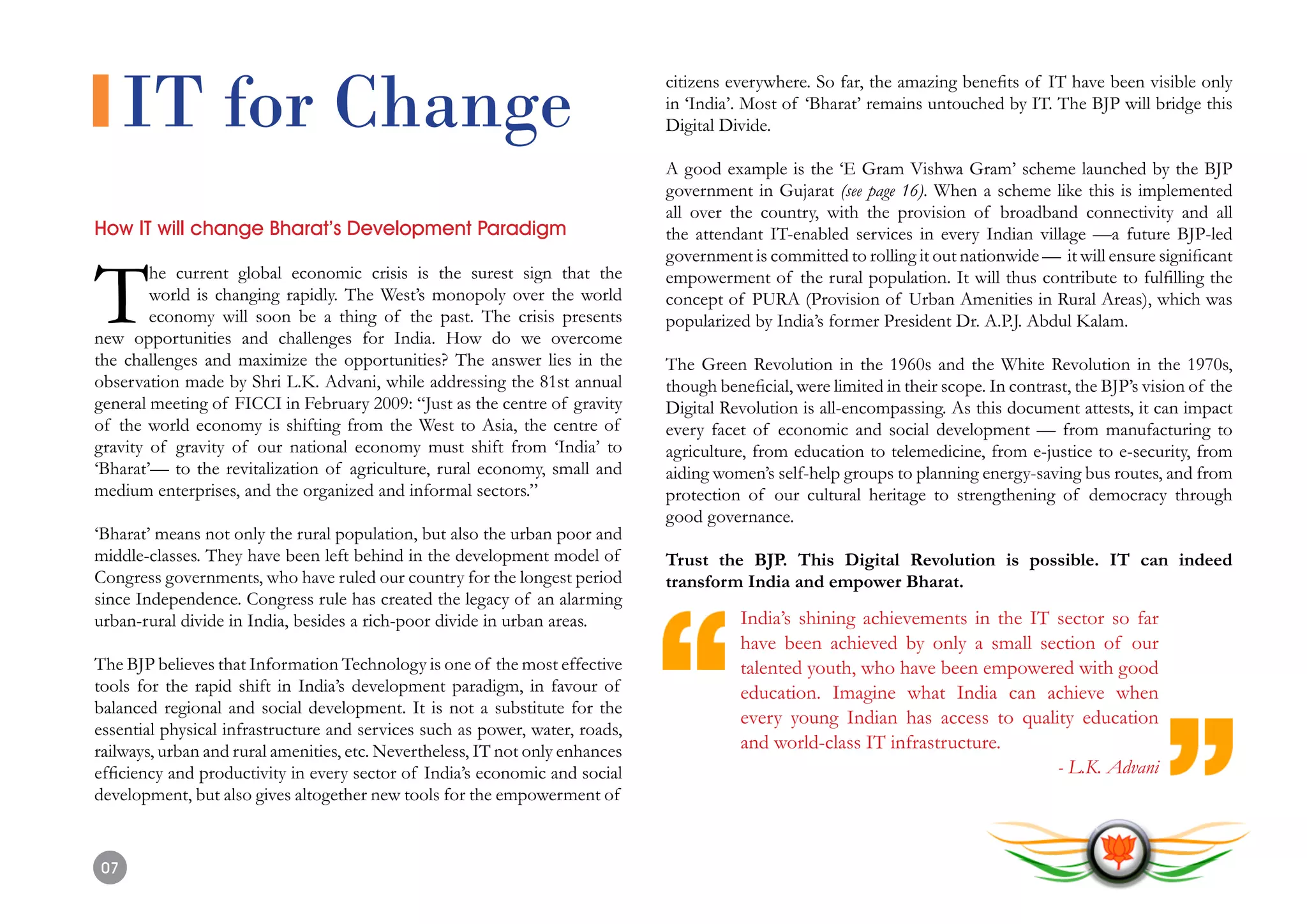 L.K. Advani - BJP's IT Vision - Transforming Bharat