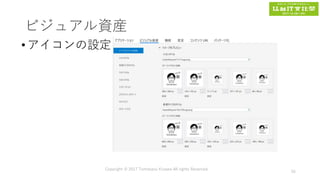 ビジュアル資産
•アイコンの設定
Copyright © 2017 Tomokazu Kizawa All rights Reserved.
55
 