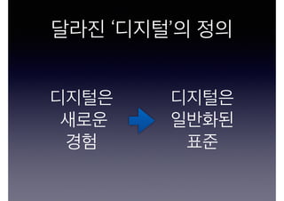달라진 ‘디지털’의 정의
디지털은
새로운
경험
디지털은
일반화된
표준
 