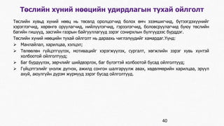 Төслийн хүний нөөцийн удирдлагын тухай ойлголт 
Төслийн хувьд хүний нөөц нь төсөлд оролцогчид болох өмч эзэмшигчид, бүтээгдэхүүнийг 
хэрэглэгчид, хөрөнгө оруулагчид, нийлүүлэгчид, гэрээлэгчид, боловсруулагчид буюу төслийн 
багийн гишүүд, засгийн газрын байгууллагууд зэрэг сонирхлын бүлгүүдээс бүрддэг. 
Төслийн хүний нөөцийн тухай ойлголт нь дараахь чиглэлүүдийг хамардаг.Үүнд: 
 Манлайлал, харилцаа, хэлцэл; 
 Төлөөлөн гүйцэтгүүлэх, мотивацийг хэрэгжүүлэх, сургалт, хөгжлийн зэрэг хувь хүнтэй 
холбоотой ойлголтууд; 
 Баг бүрдүүлэх, зөрчлийг шийдвэрлэх, баг бүлэгтэй холбоотой бусад ойлголтууд; 
 Гүйцэтгэлийг үнэлж дүгнэх, ажилд сонгон шалгаруулж авах, хөдөлмөрийн харилцаа, эрүүл 
ахуй, аюулгүйн дүрэм журмууд зэрэг бусад ойлголтууд. 
40 
 