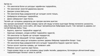 Эдгээр нь: 
 Үйл ажиллагаа болон үе шатуудыг нарийвчлан тодорхойлох, 
 Үйл ажиллагааг зохистой дараалалд оруулах 
 Диаграм сүлжээ байгуулах, 
 Үйл ажиллагаа бүрд шаардлагатай цаг хугацааг үнэлж тооцох, 
 Шийдвэрлэх алхамуудыг тодорхойлох, 
 Дахин сайжруулалт зэрэг болно. 
Төслийн цаг хугацааны удирдлагад уян програм хангамж ашиглах: 
Уян програм хангамжийг төслийн хуваарь гаргах үйл явцад түгээмэл ашигладаг бөгөөд математик шинжилгээ, 
нөөц болон бусад олон хүчин зүйлс, үйл явцыг програмжуулсан байдгаараа онцлог. Гэвч програм нь дараахь сул 
талтай байсаар байна. Үүнд: 
• Бодлого, зорилтыг тодорхойлж чаддаггүй, 
• Харилцан хамаарал, уялдаа холбоог тодорхойлж чадахгүй, 
• Үйл ажиллагаа тус бүрийн цаг хугацааг мэдэрдэггүй, 
• Шаардлагатай нөөцүүдийг тогтоох чадваргүй юм. 
• Тухайн төслийн хувьд цаг хугацааны шугамыг дараахь байдлаар тодорхойлж болдог. Үүнд: 
• Үйл ажиллагаа бүрд шаардлагатай нэгж хугацааг тодорхойлох бүдүүвч зураглал гаргах, 
• Гантын хүснэгт ашиглан хуваарь, цаг төлөвлөлт хийх 
• Мilestone хүснэгт ашиглах зэрэг болно. 
• Гэхдээ аливаа төсөл нь цаг хугацааны хувьд тухайн төслийн, удирдлагын, бүтээгдэхүүн үйлчилгээний хувьд 
тодорхойлогддог болохыг санах нь зүйтэй. 
69 
