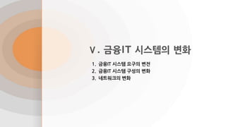 Ⅴ. 금융IT 시스템의 변화
1. 금융IT 시스템 요구의 변전
2. 금융IT 시스템 구성의 변화
3. 네트워크의 변화
 