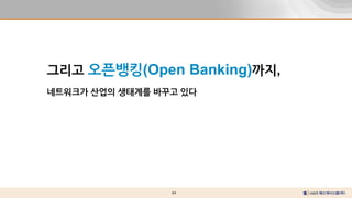 64
그리고 오픈뱅킹(Open Banking)까지,
네트워크가 산업의 생태계를 바꾸고 있다
 