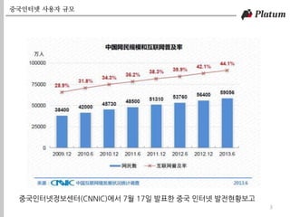 중국인터넷 사용자 규모
3
중국인터넷정보센터(CNNIC)에서 7월 17일 발표한 중국 인터넷 발전현황보고
 