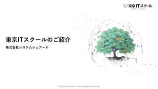© System Shared co., ltd, All Rights Reserved.
東京ITスクールのご紹介
株式会社システムシェアード
 