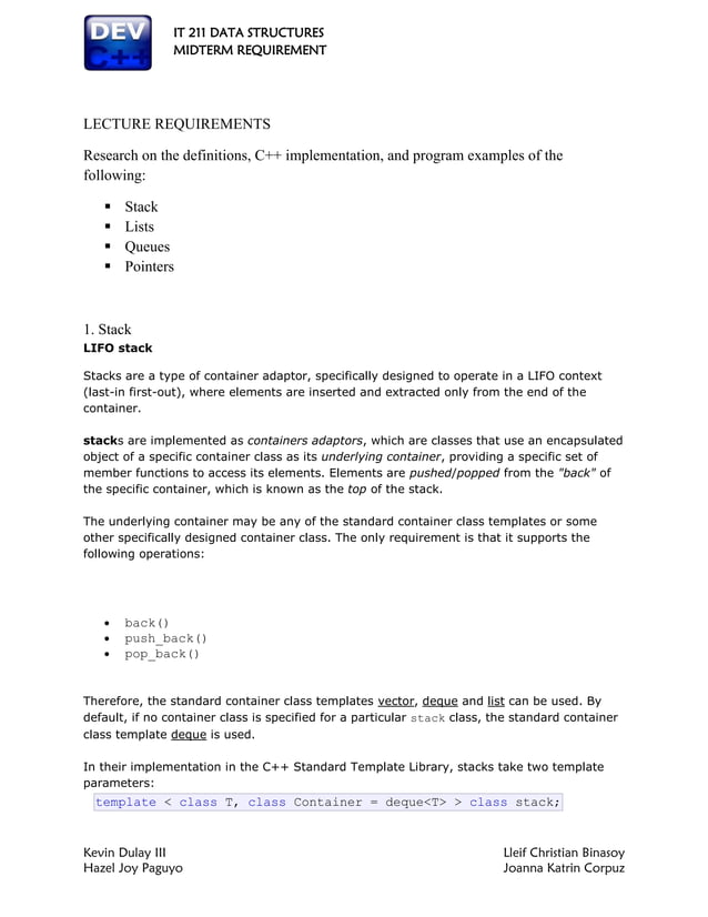 Data structures / C++ Program examples | PDF