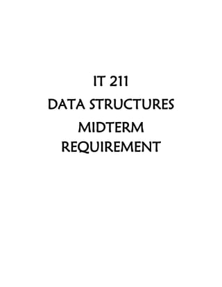 IT 211
DATA STRUCTURES
   MIDTERM
 REQUIREMENT
 