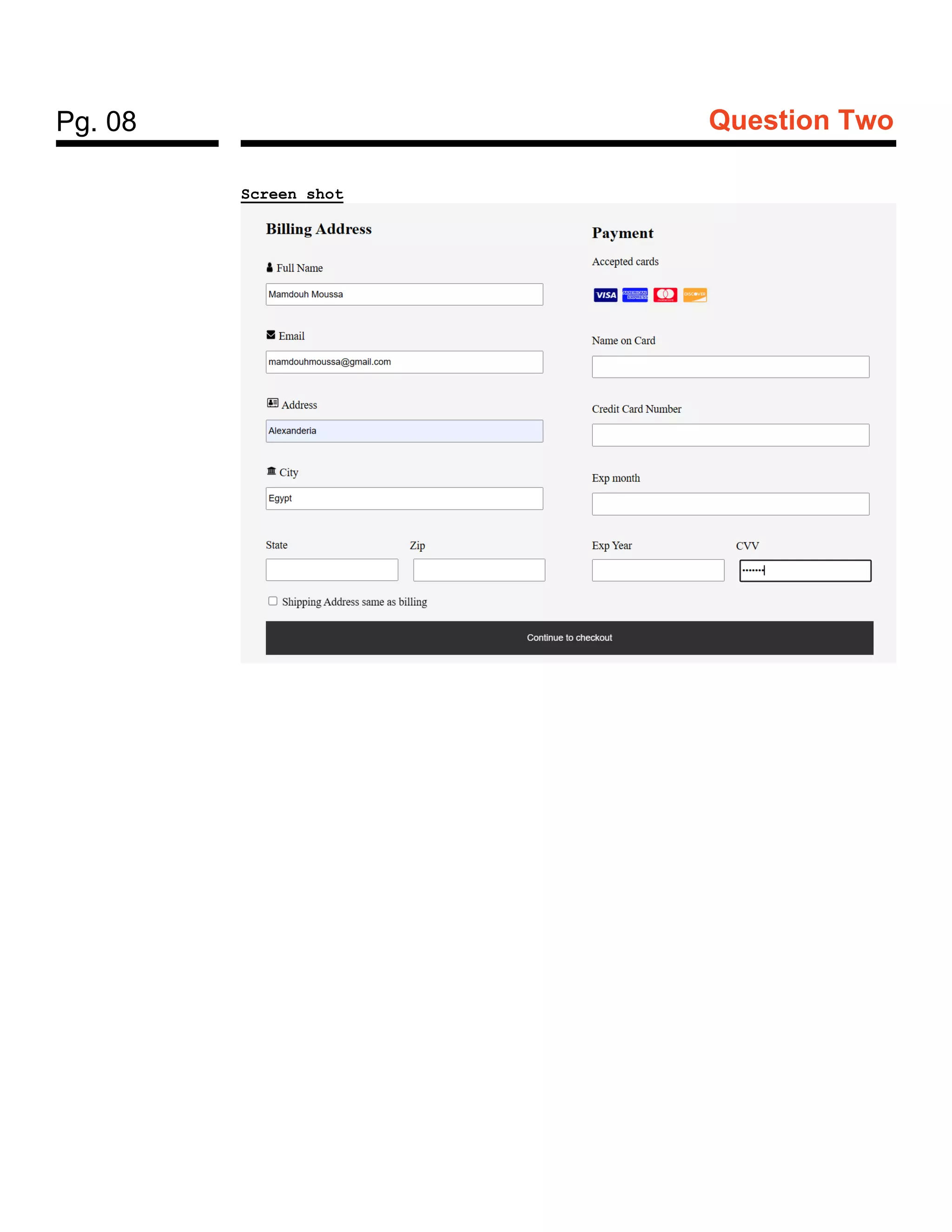 Pg. 08 Question Two
Screen shot
 