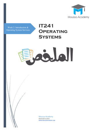 Week 2: Introduction &
Operating System Services
IT241
Operating
Systems
Moussa Academy
00201007153601
WWW.MOUSSAACADEMY.COM
 