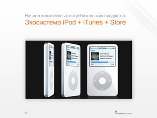 Начало комплексных потребительских продуктов:Экосистема iPod + iTunes +Store63