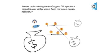 Какими свойствами должно обладать ПО, процесс и
разработчики, чтобы можно было постоянно делать
повороты?
 