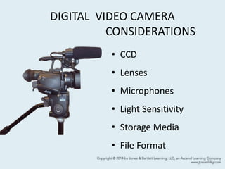 DIGITAL VIDEO CAMERA
CONSIDERATIONS
• CCD
• Lenses
• Microphones
• Light Sensitivity
• Storage Media
• File Format
19
 