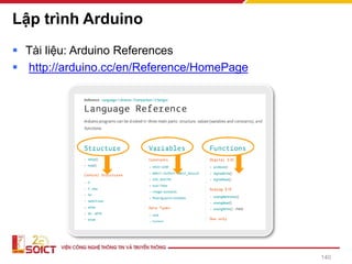 Lập trình Arduino
▪ Tài liệu: Arduino References
▪ http://arduino.cc/en/Reference/HomePage
140
 