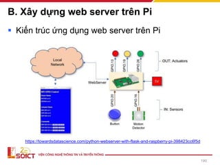 B. Xây dựng web server trên Pi
▪ Kiến trúc ứng dụng web server trên Pi
190
https://towardsdatascience.com/python-webserver-with-flask-and-raspberry-pi-398423cc6f5d
 