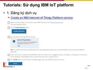 Tutorials: Sử dụng IBM IoT platform
▪ 1. Đăng ký dịch vụ
▪ Create an IBM Internet of Things Platform service
249
 
