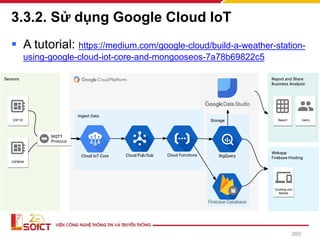 3.3.2. Sử dụng Google Cloud IoT
▪ A tutorial: https://medium.com/google-cloud/build-a-weather-station-
using-google-cloud-iot-core-and-mongooseos-7a78b69822c5
260
 