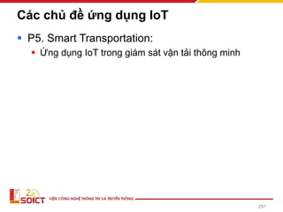 Các chủ đề ứng dụng IoT
▪ P5. Smart Transportation:
▪ Ứng dụng IoT trong giám sát vận tải thông minh
297
 