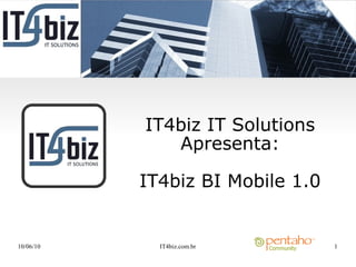 IT4biz IT Solutions
              Apresenta:

           IT4biz BI Mobile 1.0


10/06/10     IT4biz.com.br        1
 