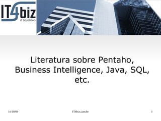 Literatura sobre Pentaho,
     Business Intelligence, Java, SQL,
                    etc.


16/10/09           IT4biz.com.br         1
 