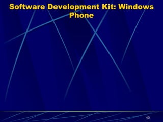 Security Issues
M commerce is anticipated to introduced new security and privacy
risks.
Users of mobile device can be difficult to trace because of roaming
of the users.
The mobile device go on-line and off-line frequently, thus attacks
would be very difficult to trace.
Another risk unique to the mobile devices is the risk of loss or theft.
A major problem in this regard is lack of authenticate a particular
user.
40
 