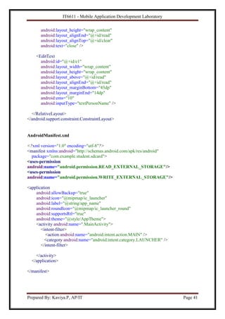IT6611 Mobile Application Development Lab Manual | PDF