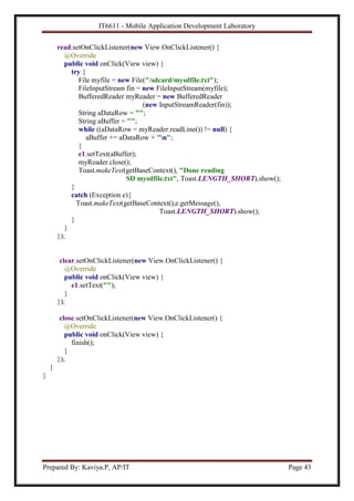 IT6611 Mobile Application Development Lab Manual | PDF